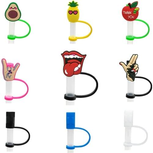 1PCS PVC straw tips kawai cartoon figure Silicone Strawcover Reusable Airtight Drinking Dust Cap Splash Proof Drinking Straw cap
