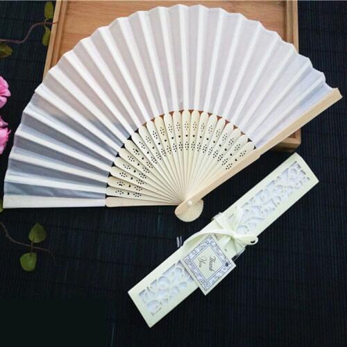 100pcs Personalized Luxurious Silk Fold hand Fan in Elegant Laser Cut Gift Box +Party Favors/wedding Gifts