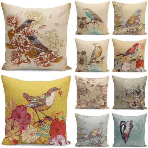 18'' Vintage Cushion Cover Living Pillowcases Bird Throw Room Cases