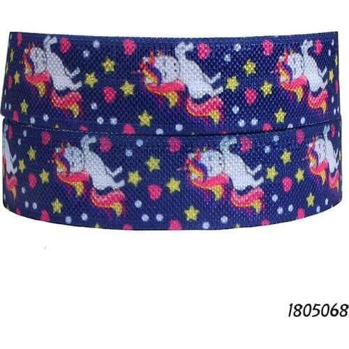 50 yards/lot) Wholesale thermal transfer star and unicorn printed elastic ribbon for kids hair accessories