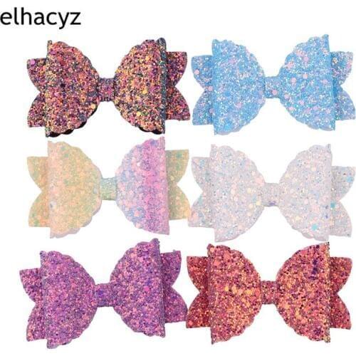 6pcs/lot Big Glitter Sequin Hair Bows Clips for Girls Large Hair Bow Barrette Hairgrips Kids Leather Hairbow Hair Accessories