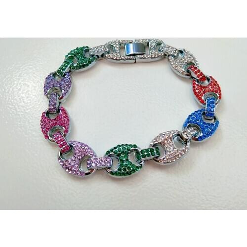 Hiphop Iced Out Coffee Beans Men Cuba Chains Bracelet AAA Rhinestone Fashion Long Chain Bracelet Hip Hop Jewelry Gifts