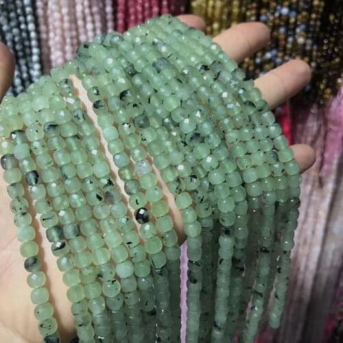 Natural Stone Beaded Faceted Green Prehnites Square Shape Loose Beads For Jewelry Making DIY Necklace Bracelet Accessories