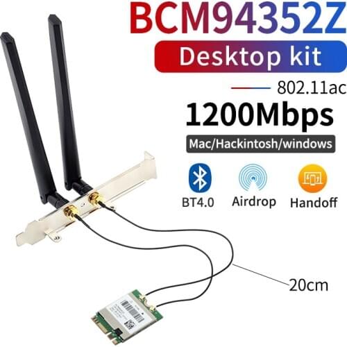 Dual band Wireless Hackintosh M.2 BCM94352Z Desktop Kit 1200Mbps Wifi Card Bluetooth 4.0 NGFF 802.11ac DW1560 Wireless Adapter