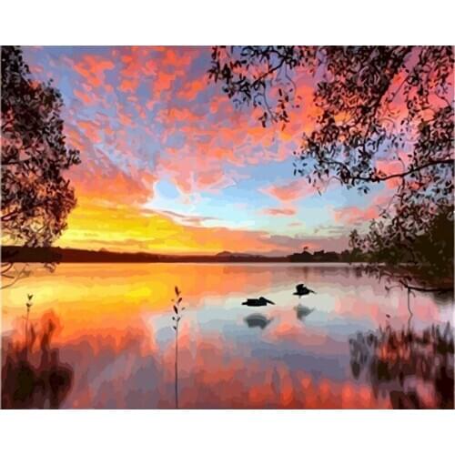 GATYZTORY Sunset Lake DIY DIY Painting By Numbers Kits Handpainted Oil Painting Modern Wall Art Picture For Home Decor
