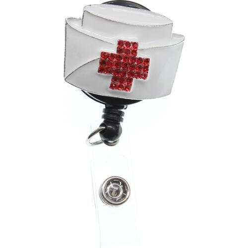 Hot sell New arrival Rhinestone shining doctor hat Retractable animal ID Badge Holder reel for nurse