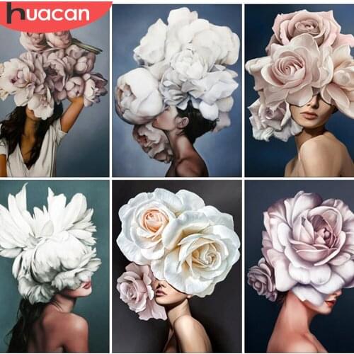 HUACAN Full Square/Round Diamond Painting Woman Diamond Art Embroidery Mosaic Flower Decoraton For Home