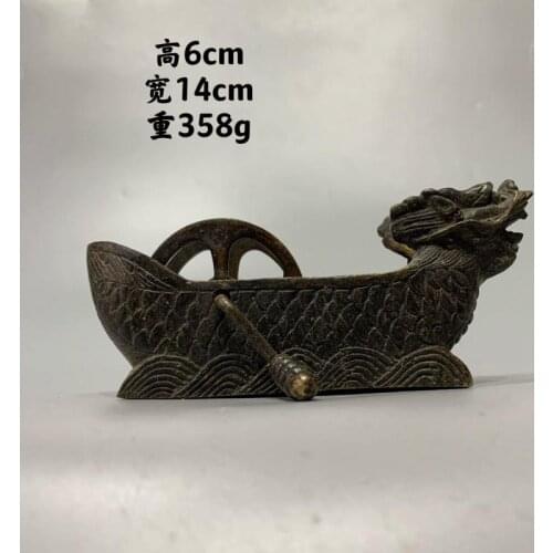 China bronze Copper Inkstone Calligraphy Writing Dragon Boat student Inkslab Grinding Ink-well Natural stone Inkwell Ink Fight