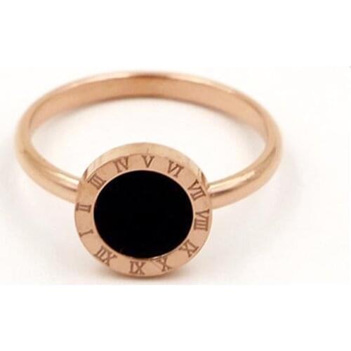 Round Black For Couple Jewelry Roman Numerals Titanium Steel Rose Gold Color Ring Love Finger Ring R003