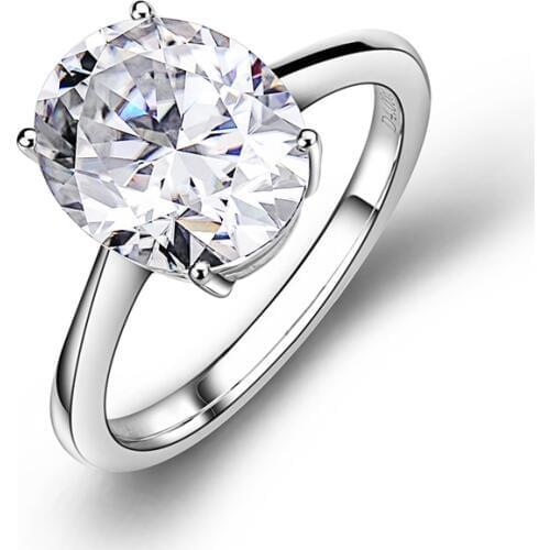 Fashion Women Engagement Party Jewelry 4 Prongs 1 Carat 18k White Gold Ring Oval Shape Moissanite Diamond Wedding Ring