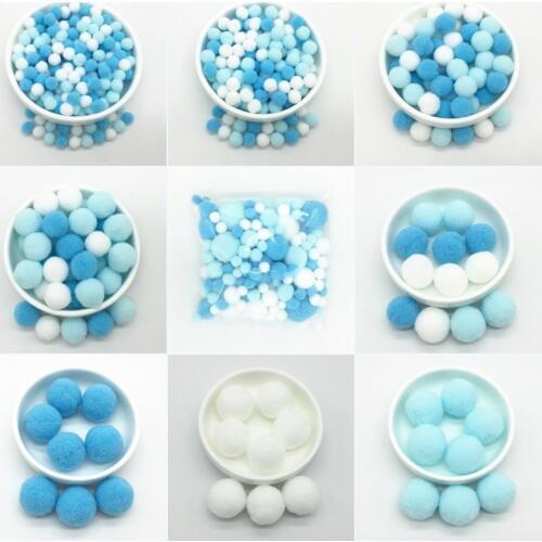 White Blue Mixed Color Pompom Fur Balls DIY Soft Pom Poms Craft Pompones Wedding Decor Glue on Cloth Accessories 8mm To 30mm 20g