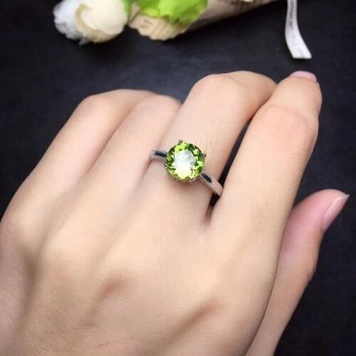 Fashion elegance round sawtooth Natural green peridot gem Ring S925 Silver Natural olivine Ring girl Womens party gift Jewelry