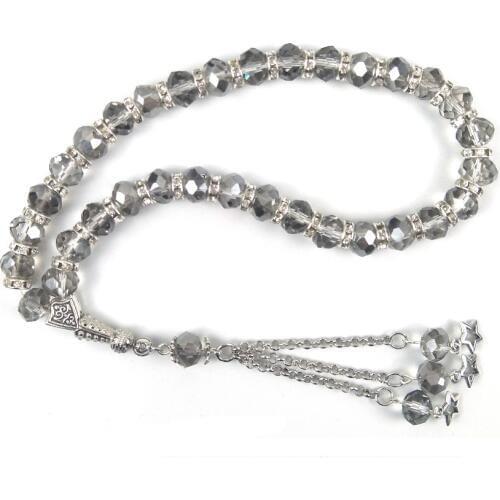 Silver plated crystal 33 Prayer Beads Islamic Muslim Tasbih Allah Mohammed For Men&Women