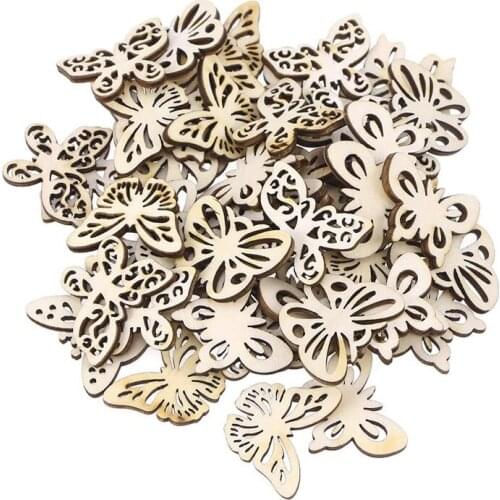 50Pcs Mixed Wooden Butterfly Cutouts Slices Embellishments Unfinished DIY Art Craft Project Home Decor Manual Accessories