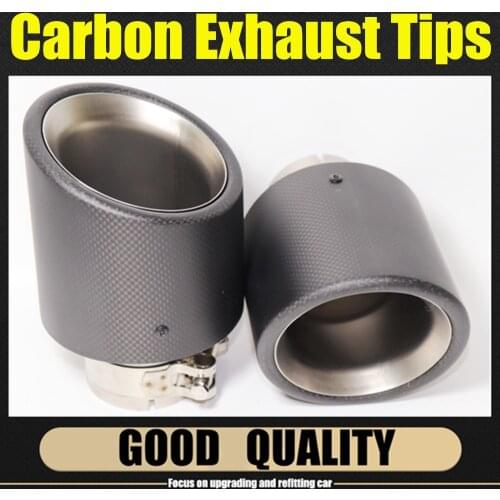 1PC Car Exhaust Tail Pipe Curly Matt Carbon Fiber Stainless Steel Bevel Edge Muffler Tip With Logo For Akrapovic
