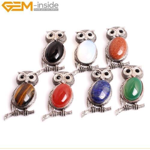 Gem-inside Natural Stone Pendants Necklaces Owl Shaped Pendants Necklace Gift For Friends for Women Selectable Material Jewelry