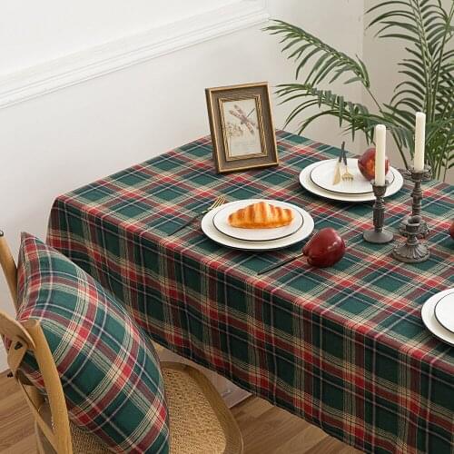 New Tablecloth Christmas Tableware Pillowcase Red and Green Plaid Thickened Tablecloth Pillowcase Cushion Cover