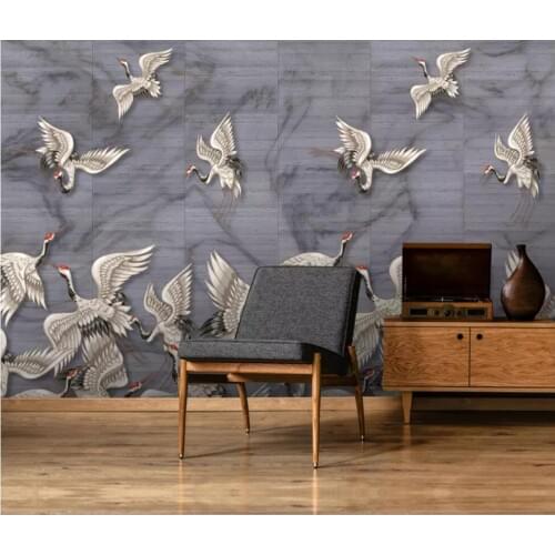 New Chinese hand-painted auspicious clouds crane white crane classical TV background wall decoration wallpaper murals