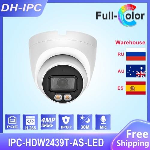 Dahua Original IPC-HDW2439T-AS-LED-S2 Full Color 4MP H.265 POE IP67 Built-in Mic Micro SD Card Slot Network Camera