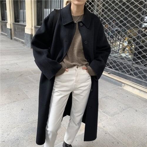 Mozuleva Korean French Elegant Single Breasted 2020 Women Coats Casual Versatile Loose Turn-down Collar Ladies Long Coat