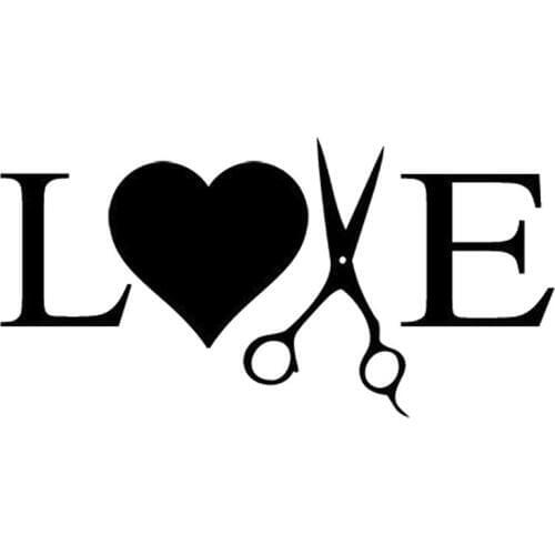 17.8CM*8.9CM"LOVE" Hairdresser ,Hair Cutter, Stylist, Salon Decal Sticker Funny Car Styling Decoration Black Sliver C8-0704
