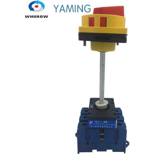 Isolator switch with padlock panel 80A 3 Phases 2 position on-off with aluminium bar rotary switch cabinet YMD11-80B