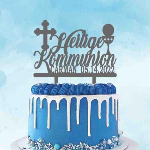 Personalized Communion Cake Topper Custom Name Party Date German Heilige Kommunion Topper For Kids Communion Party Decoration