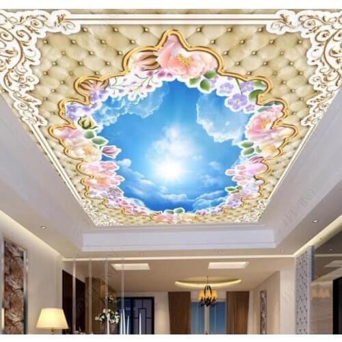 Custom 3D Ceiling wall paper 3d Blue sky and white clouds Living Room Bedroom Ceiling Background Wall Photo Wallpaper