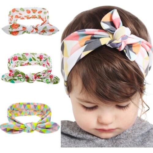 Nishine Elastic Bows Knot Kids Hair Band Printed Flower Infant Toddler Baby Headwraps Rabbit Ears Hairband Cute Photo Props