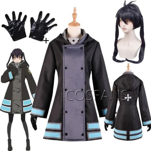 Fire Force (season 2) Tamaki Kotatsu Firefighter Uniform Coat Jacket Hoody Outfit Anime Halloween women Cosplay Costumes and wig