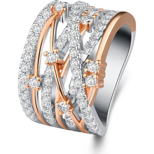 Drop Shipping High Quality Lots of Stock Luxury Jewelry 925 Silver&Rose Gold Fill Separate Color Stack AAA CZ Wedding Women Ring