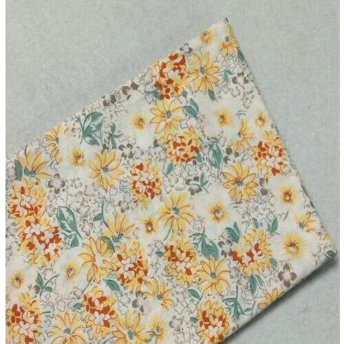 Romantic 50x145cm Yellow Chrysanthemum Flower Printed Cotton Poplin Fabric For DIY Sewing Clothing Quilting Bedding