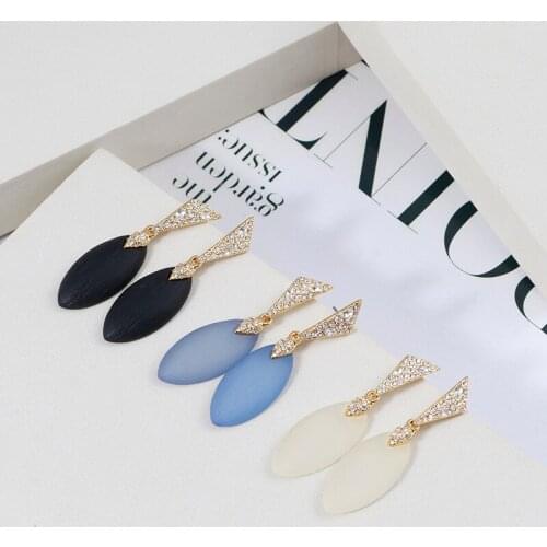 European and American simple lady style fashion design multicolor resin geometric inlaid rhinestone earrings for girls