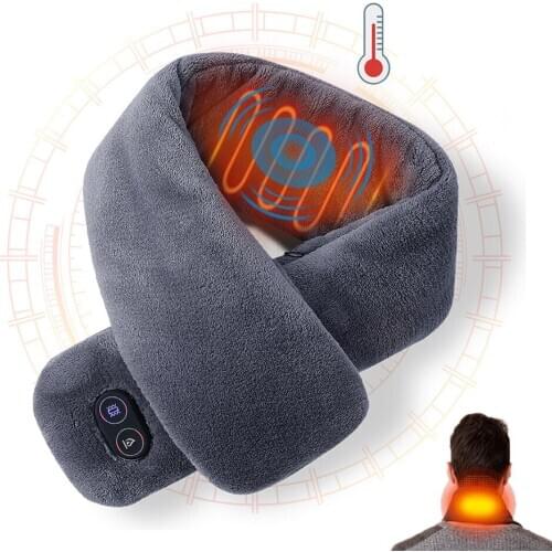 Electric Heating Scarf 3 Gears Heating 4 Modes Massage Ajustable Winter Warm USB Rechargeable Neckerchief Plush Collar