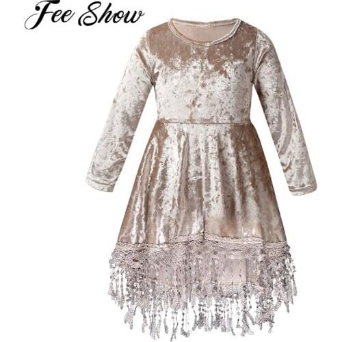 Toddler Girls Vintage Princess Dress Baby Girl Clothes Fall Winter Silver Velvet Tassels Party Elegant Kids Dresses Vestidos