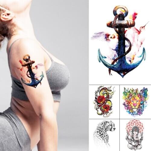 Waterproof Temporary Tattoo Sticker Old School Anchor Flower Pattern Leopard Water Transfer Body Art Flash Fake Tatoo