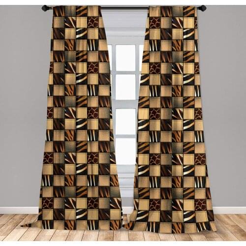 Safari Curtains Jeans Denim Patchwork in Safari Style Wilderness Art Print Window Treatments for Living Room Bedroom Decor