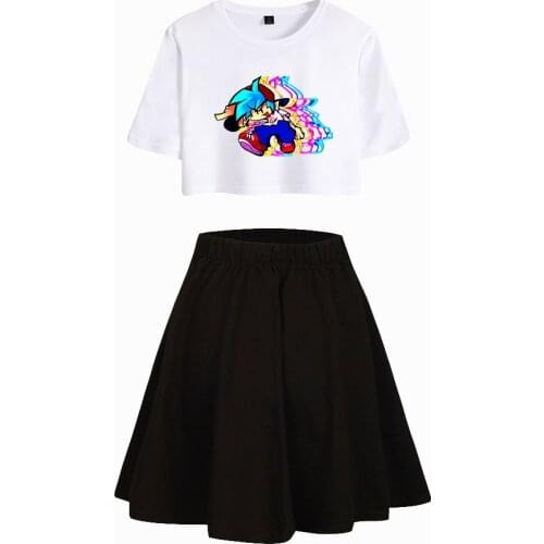 Summer Friday Night Funkin Womens Sets Sexy Short Tops+kilt Elastic Waist Hip hop Style Suits summer girls Two Piece Sets