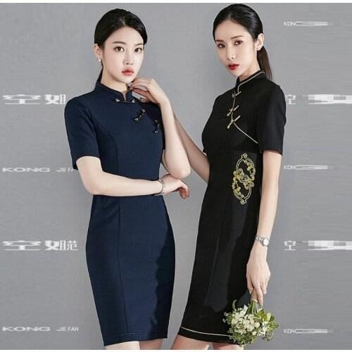 2021 Beauty Salon Work Cheongsam Dress Women Spa Uniforms Waiter Work Clothes Sauna Foot Bath Uniforms Spa Uniform Qipao AS528