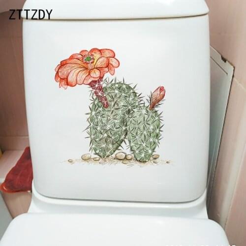 ZTTZDY 23.5×23.1CM Hand Painted Cactus Flowers Toilet WC Decoration Cartoon Room Wall Stickers T6-0043