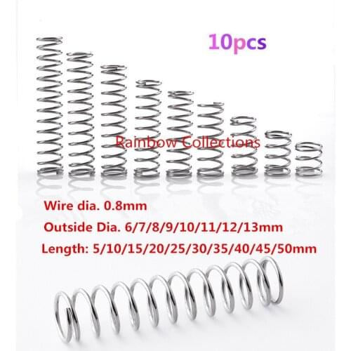 10pcs/lot Wire Dia.0.8mm Outside Dia. 6-14mm Length 10-50mm 304 Stainless steel Y type spring compression Return spring