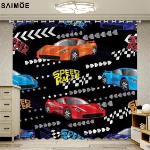 Cartoon Car Blackout Curtains for Living Room Bedroom Kids Room Decorative Window Treatment Curtains Drapes
