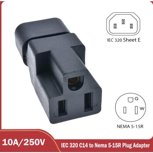 1PACK C14-Nema 5-15R AC Power Adapter IEC320 C14 To US 5-15R Connector Converter Male To Female Socket ChassisConversion Plug