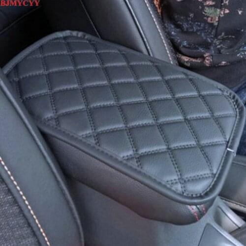 BJMYCYY Car armrest cushion cover SUV center console PU leather protective pad four season universal armrest box pad