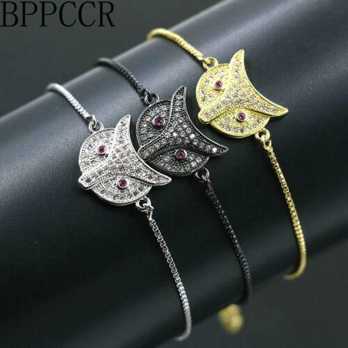BPPCCR Brand Fox Face Silver Color Rhinestone Pave Micro Zircon Bracelets Women Lucky Lovers Couple Hombre Hombre Pulseira