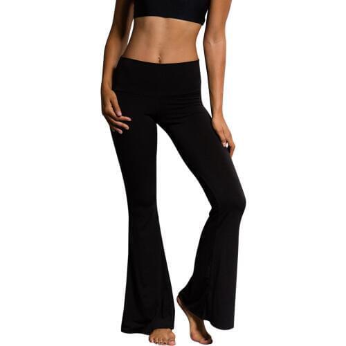 Women Loose Flare Dance Pants Cozy Solid Tummy Control Workout Trousers High Waist Stretch Long Pants Pure Black Sports Leggings