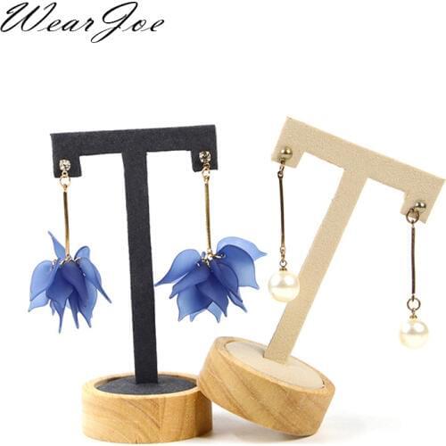 3pcs/set Wood Earrings Jewelry Display Holder Rack Dangling T-Bar Stand Ear Studs Countertop Hoop Earrings Organizer Show Shelf