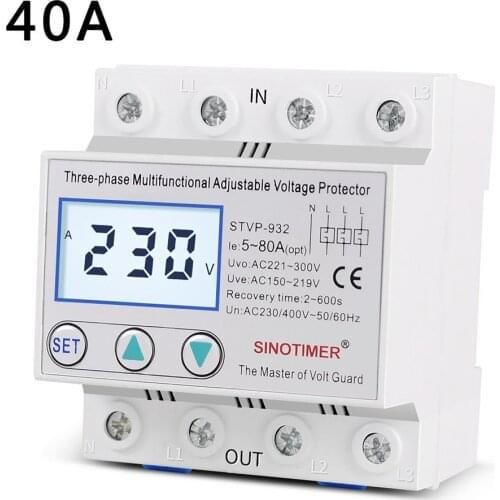 Din Rail Adjustable AC 380V 3 Phase Over and Under Voltage Relays Voltmeter Monitors Phase Sequence Failure Protection