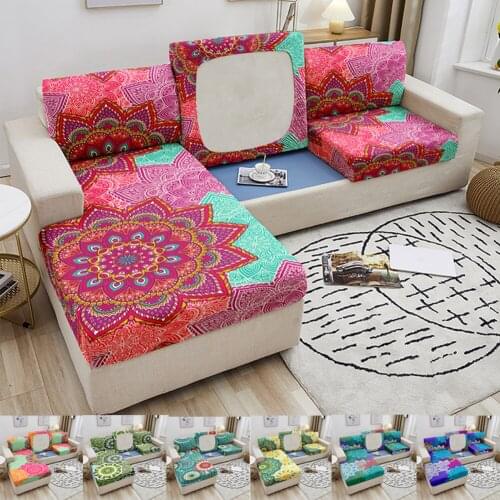 Elastic Sofa Seat Cushion Cover Mandala Print Couch Slipcover Armchair Cover for Living Room Corner Sofa Cushion Cover