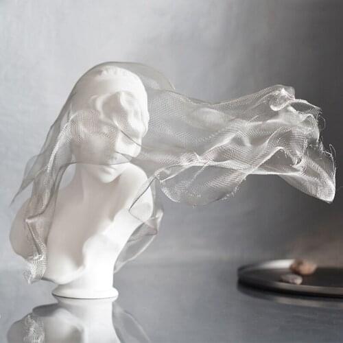 White Plaster Bust Figurine Metal Veil Girl Art Statue Nordic Home Decoration Living RoomDecor Modern Figure FineArts Sculpture